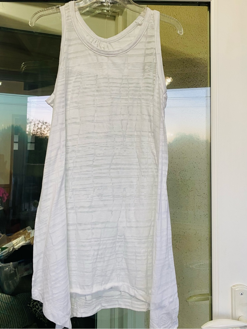 Allen Allen White Burnout Tank Tunic Top L Sleeveless Swing A-Line Beachy